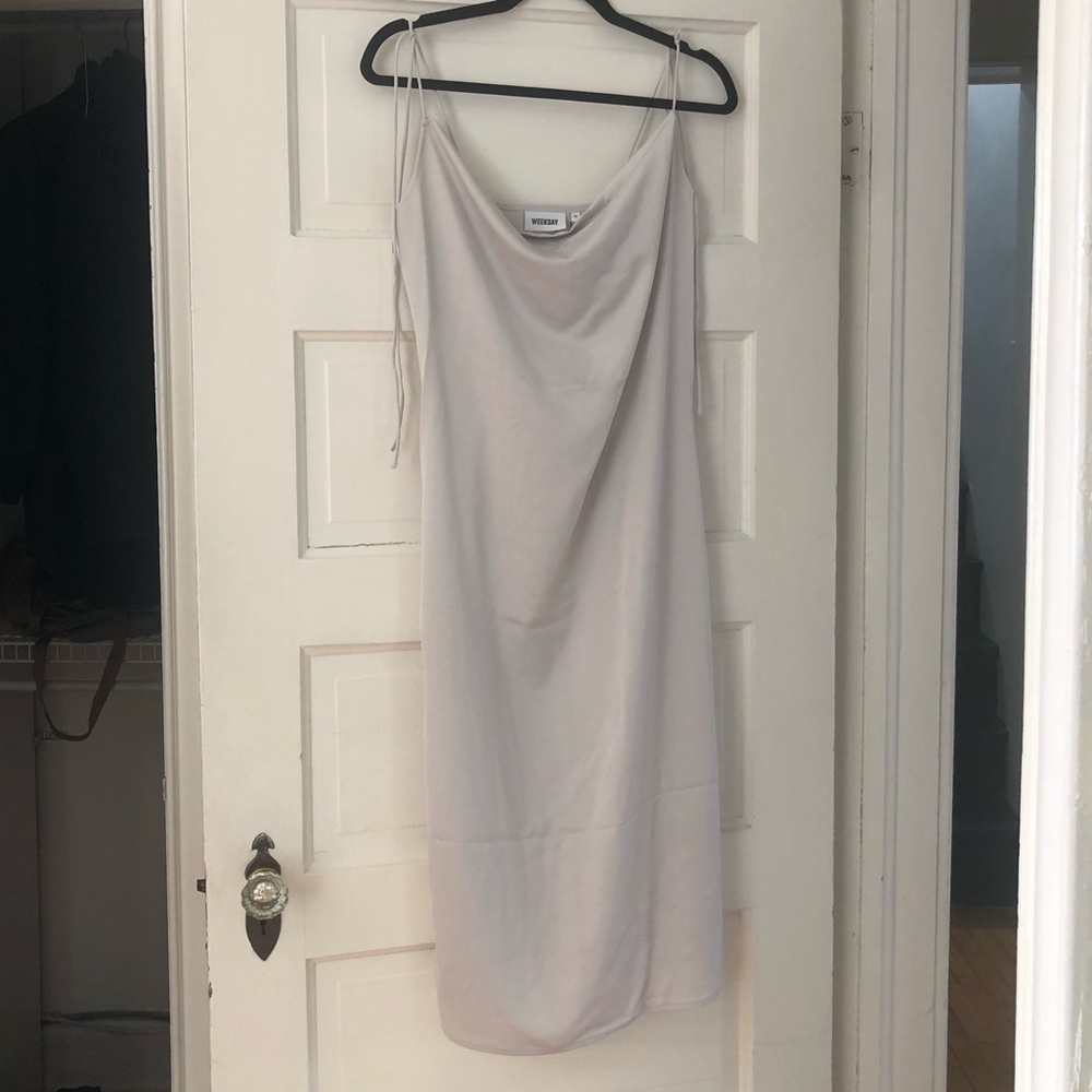 ASOS (Weekday) Cowl Neck Midi Dress in Light Gray